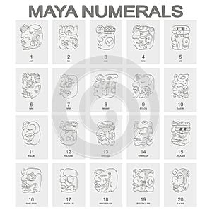 icon set with Maya head numerals glyphs