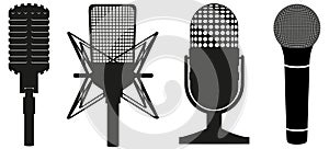 Icon set of microphones black silhouette