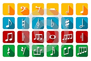 Icon set of music notes and signs
