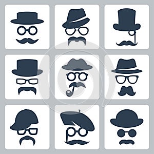 Icons of mustaches, hats and glasses photo