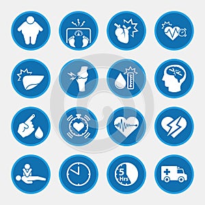 Icon set of obesity related diseases