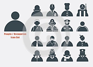 Icon set of People and occupation in simple black and white graphic.