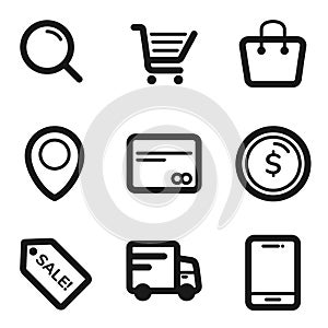 Icon set for purchases online shopping payment delivery and shipping vector