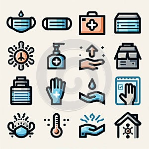 an icon set representing safety and hygien