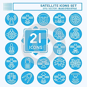 Icon Set Satellite. related to Space symbol. blue eyes style. simple design editable. simple illustration