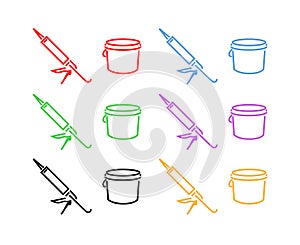 Icon Set of Sealer and Bucket