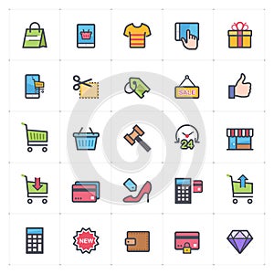 Icon set - shopping and commerce full color outline stroke photo