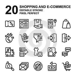 Icon Set of Shopping and E-Commerce. Outline style icon vector. Editable Stroke and Pixel perfect