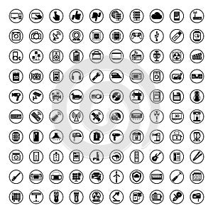 100 icon set technology electronic device and household