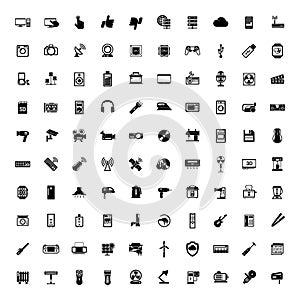 100 icon set technology electronic device and household