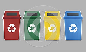 Icon set of trash with recycle symbol