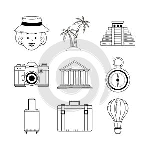 Icon set of travel and monuments of the world, flat design