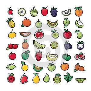 Icon set about type of fruit on white background