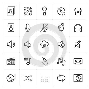 Icon set - voice and audio outline stroke