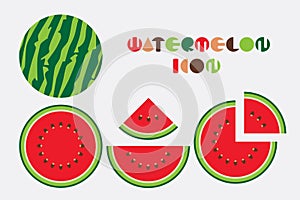 Icon set of watermelon graphic with circular shape design.