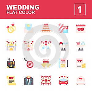 Icon set Wedding made with flat color technique