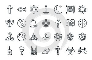 Icon set of world religious world symbols vector design