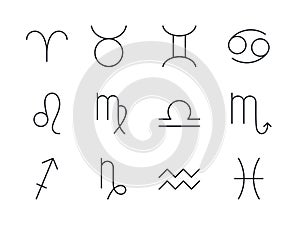 Icon set. Zodiac signs isolated vector line icons. Astrological symbols
