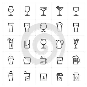 Icon set â€“ glass and beverage outline stroke