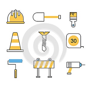 Contruction Tools Icon Flat Line Style