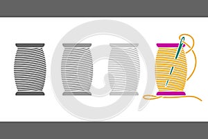 Icon Sewing Thread on Spools. Vector Isolated Coil. Silhouette