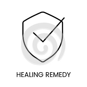 An icon of a shield with a checkmark in vector, representing safety and effectiveness of healing remedies, with an photo