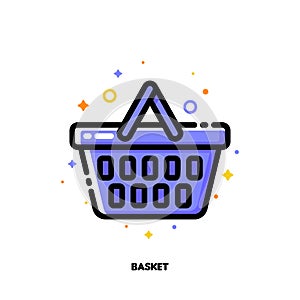 Icon of shopping basket for retail and consumerism concept. Flat filled outline style. Pixel perfect 64x64. Editable stroke