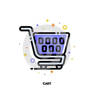 Icon of shopping cart for retail and consumerism concept. Flat filled outline style. Pixel perfect 64x64. Editable stroke