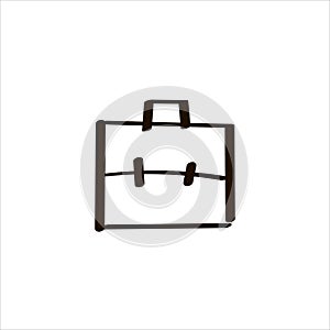 Icon sign with briefcase for Work experience section. Black hand draw doodle sketch. Vector illustration.