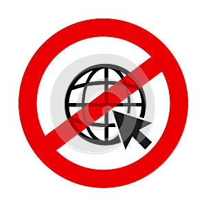 Icon, sign, symbol and pictogram of ban, forbid and prohibition of internet. photo