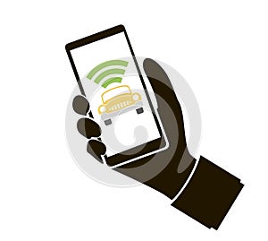 Icon of smartphone in human hand