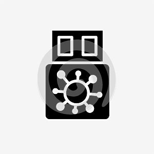 Icon Solid Black Virus on USB flash drive.