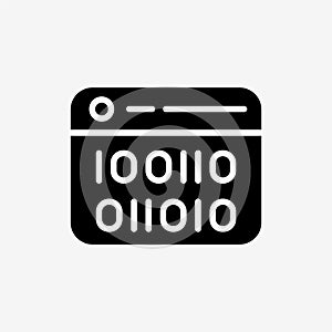 Icon Solid Black web window panel with Binary code.