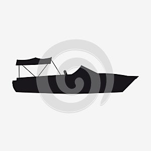 Icon speed boat, boat, side view silhoutte. Vector, isolated simple style