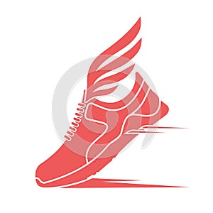 Icon of sports shoes flying on wings