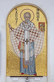 Icon of St. Nicholas the Wonderworker from a multi-colored mosaic