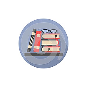 icon with a stack of books and textbooks and glasses,color image
