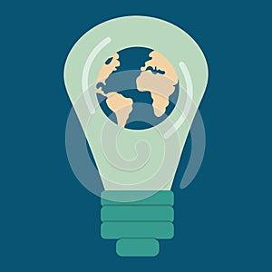 icon, sticker, button on the theme of saving energy with bulb with earth inside