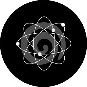 Icon structure of the nucleus of the atom in circle icon. Atom, protons, neutrons and electrons. Symbol of nuclear energy, scienti