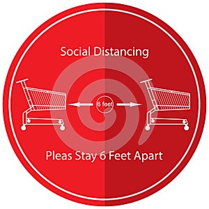 Icon Symbol grocery carts at the suppermarket Keep the length of two grocery carts between you and other shoppers