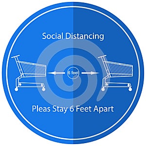 Icon Symbol grocery carts at the suppermarket Keep the length of two grocery carts between you and other shoppers
