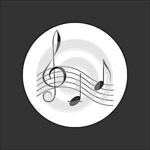 Icon symbol of Music notes on rounded black background.