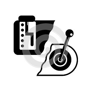 Icon symbol of repair of automatic and manual transmission of a car in black color on a white background