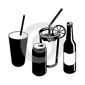 Icon symbol of soft drinks in black color on a white background