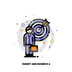 Icon of target and businessman with briefcase for business goals achievement or successful hitting financial challenges aim