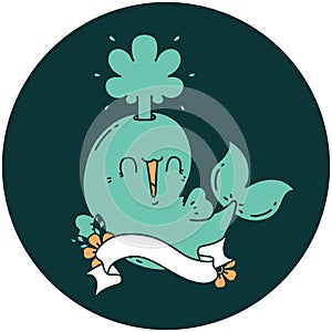 icon of tattoo style happy squirting whale character