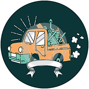 icon of tattoo style truck carrying junk