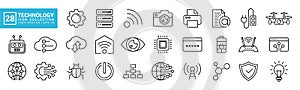Collection vector of technology icons, filled with communication, network, computer program, data, IT network