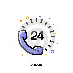 Icon of telephone handset with number 24 as 24-hours open customer service or express delivery for help and support concept photo