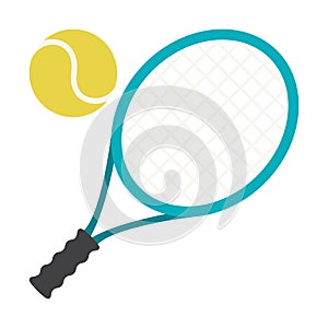 Icon of tennis ball and racket. Sport equipment illustration. For training and competition design.